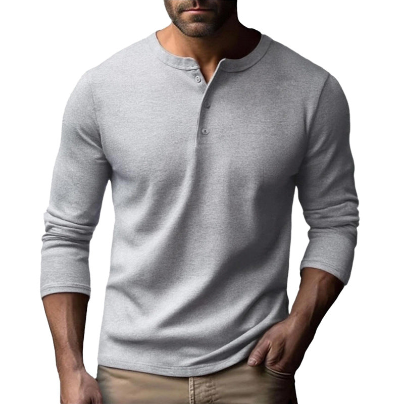 Herren Langarm-Henley-Shirt aus atmungsaktivem Baumwollmix