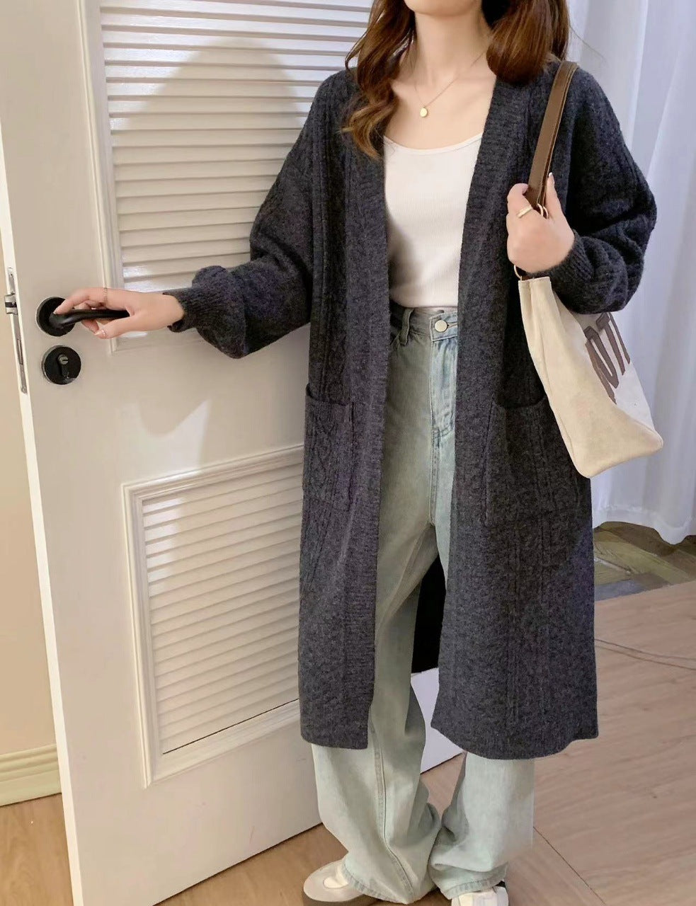Damen Kuschelige Strickjacke mit Kabelmuster Shop Nory