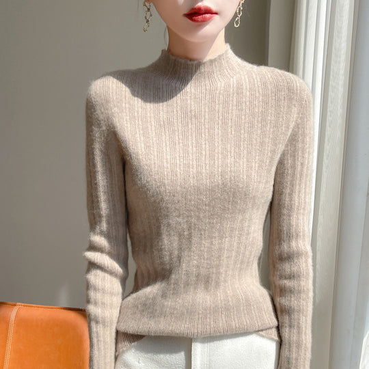 Damen Schmal geschnittener Feinstrick-Pullover mit kurzem Stehkragen und feiner Rippenstruktur Shop Nory