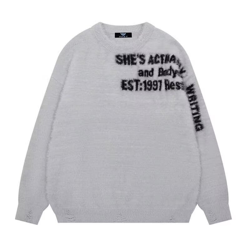 Damen Lässiger Oversized Pullover mit grafischem Print Shop Nory