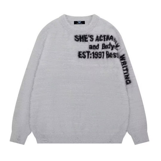 Damen Lässiger Oversized Pullover mit grafischem Print Shop Nory