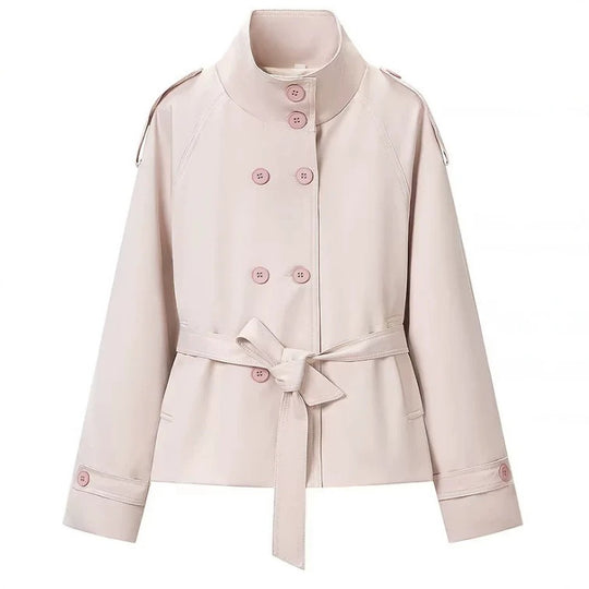 Damen Cropped Trenchjacke im Boxy-Cut mit Stehkragen, Schulterklappen und Taillengürtel Shop Nory