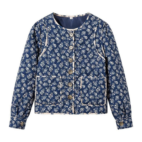 Damen Steppjacke mit floralem Allover‑Muster, rundem Ausschnitt und aufgesetzten Taschen Shop Nory