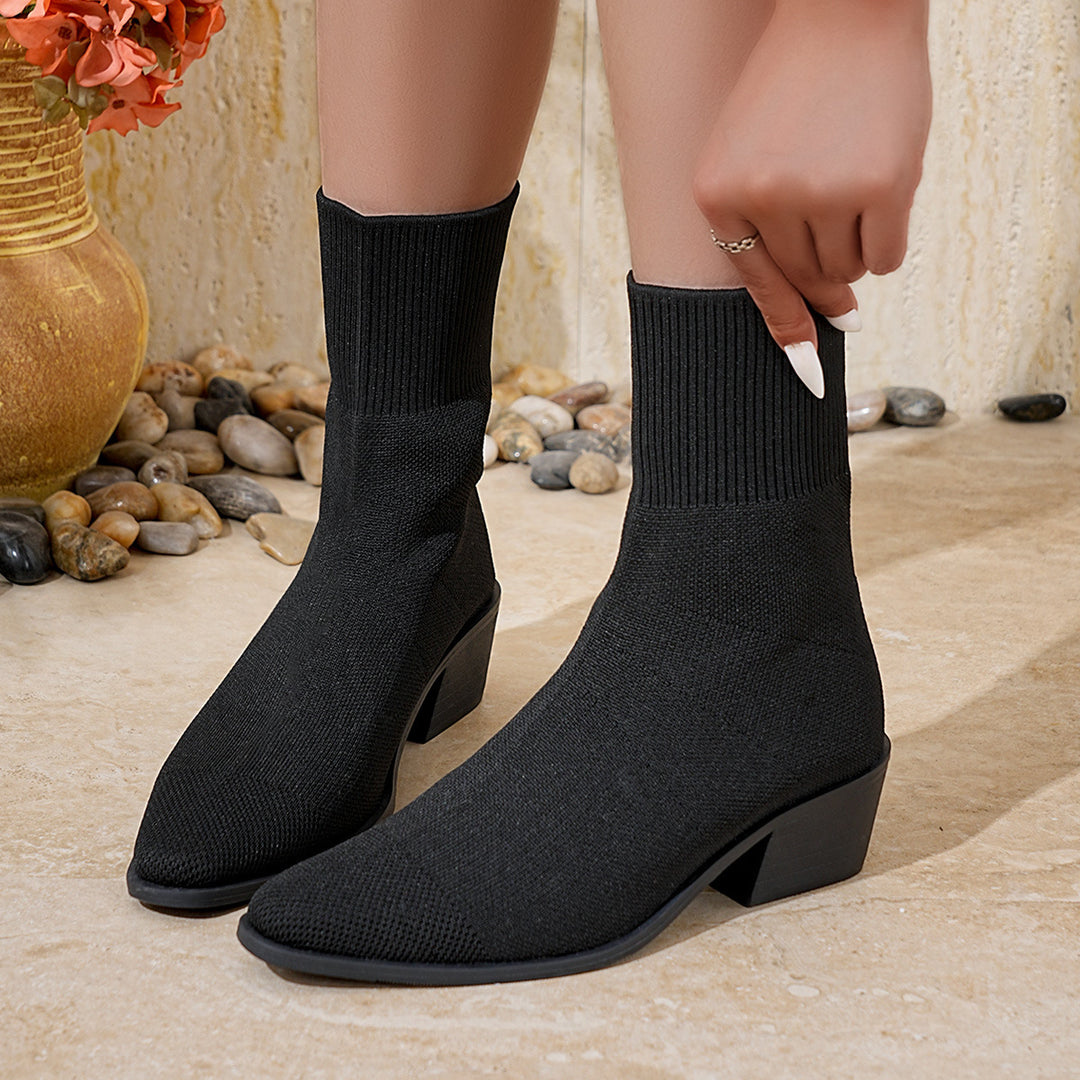 Damen Strick-Stiefelette mit sockenhaftem Schaft und mittelhohem Blockabsatz Shop Nory