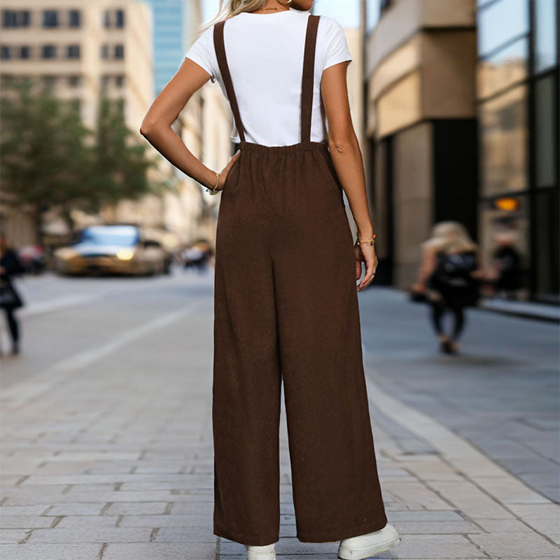 Damen Weite Latzhose mit hoher Taille und verstellbaren Trägern Shop Nory