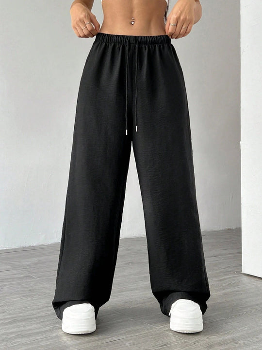 Damen Weite Lounge-Hose mit hohem Elastikbund und Kordelzug Shop Nory