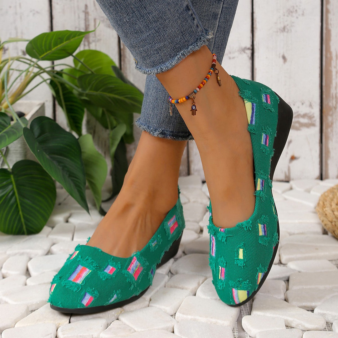Damen Komfort-Ballerinas mit leichtem Keilabsatz, Materialmix und gepolstertem Fußbett Shop Nory