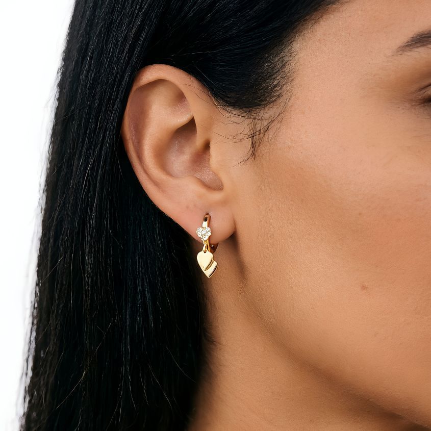 Damen Ohrhänger mit funkelnden Zirkonia und herzförmigen Anhängern Shop Nory