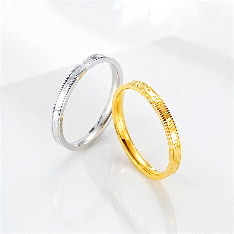 Damen Ring mit eingraviertem Liebesschriftzug und glänzender Oberfläche Shop Nory