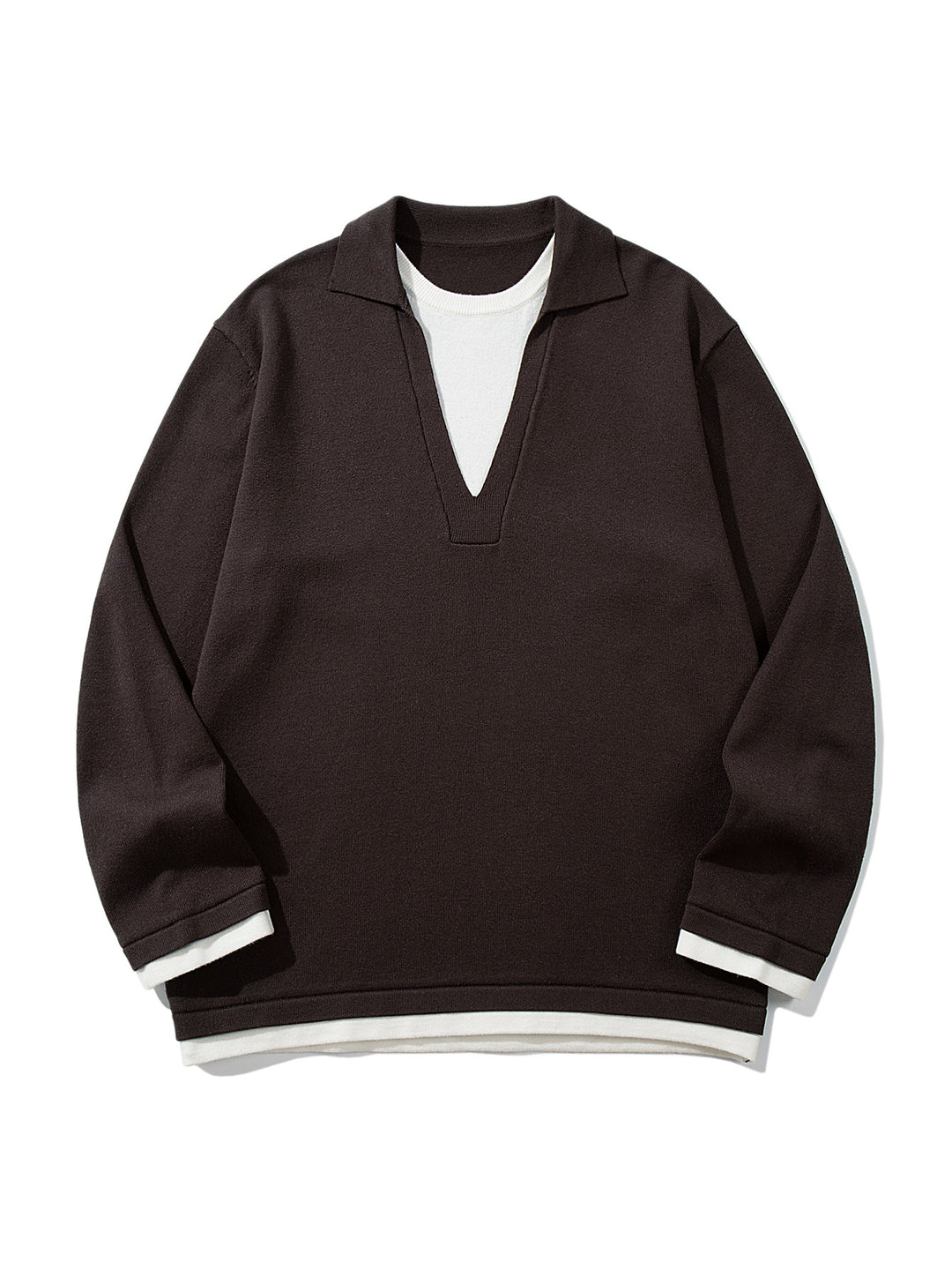 Unisex Lässiger Oversize Strickpullover mit tiefem V Einsatz und Hemd‑Layer Optik Shop Nory