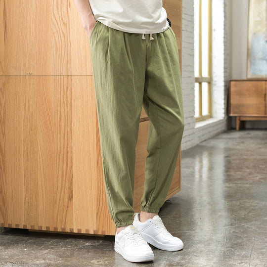 Herren Relaxed-Fit Leinenmix Jogginghose mit Bundfalten, Kordelzug und elastischen Beinabschlüssen Shop Nory