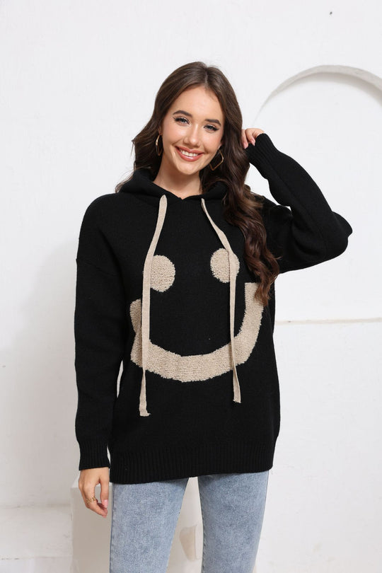 Damen Gemütlicher Kapuzenpullover mit Smiley-Design Shop Nory