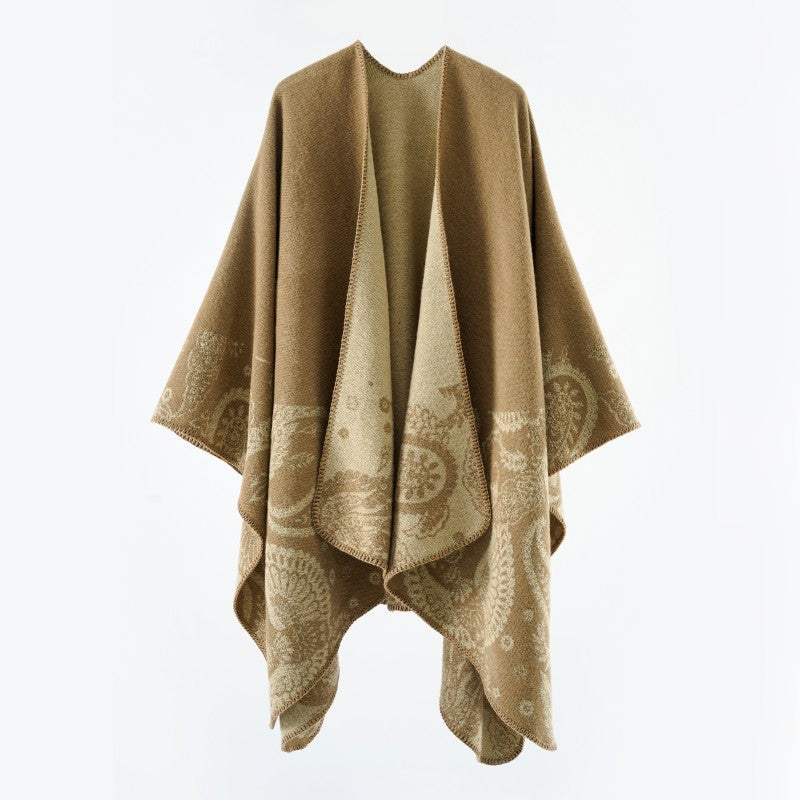 Damen Reversibler Jacquard-Capeponcho aus Wollmix mit Paisley-Motiv und offenem Fall Shop Nory