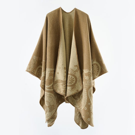 Damen Reversibler Jacquard-Capeponcho aus Wollmix mit Paisley-Motiv und offenem Fall Shop Nory