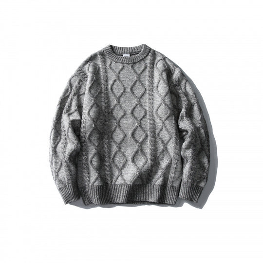 Unisex Oversize-Strickpullover mit Zopfmuster‑Jacquard, Rundhalsausschnitt und gerippten Bündchen Shop Nory