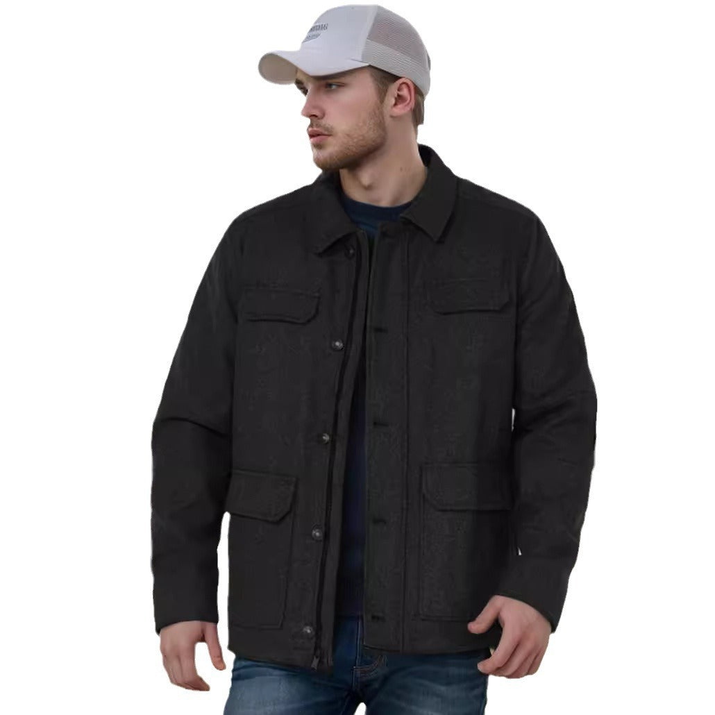 Herren Wollmix-Fieldjacke mit Pattentaschen, durchgehender Knopfleiste und Hemdkragen Shop Nory