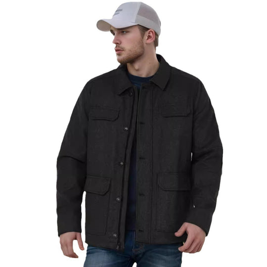 Herren Wollmix-Fieldjacke mit Pattentaschen, durchgehender Knopfleiste und Hemdkragen Shop Nory