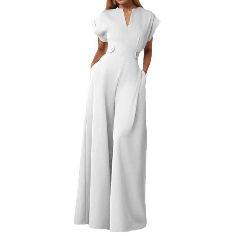 Damen eleganter Jumpsuit mit weitem Bein und praktischen Taschen