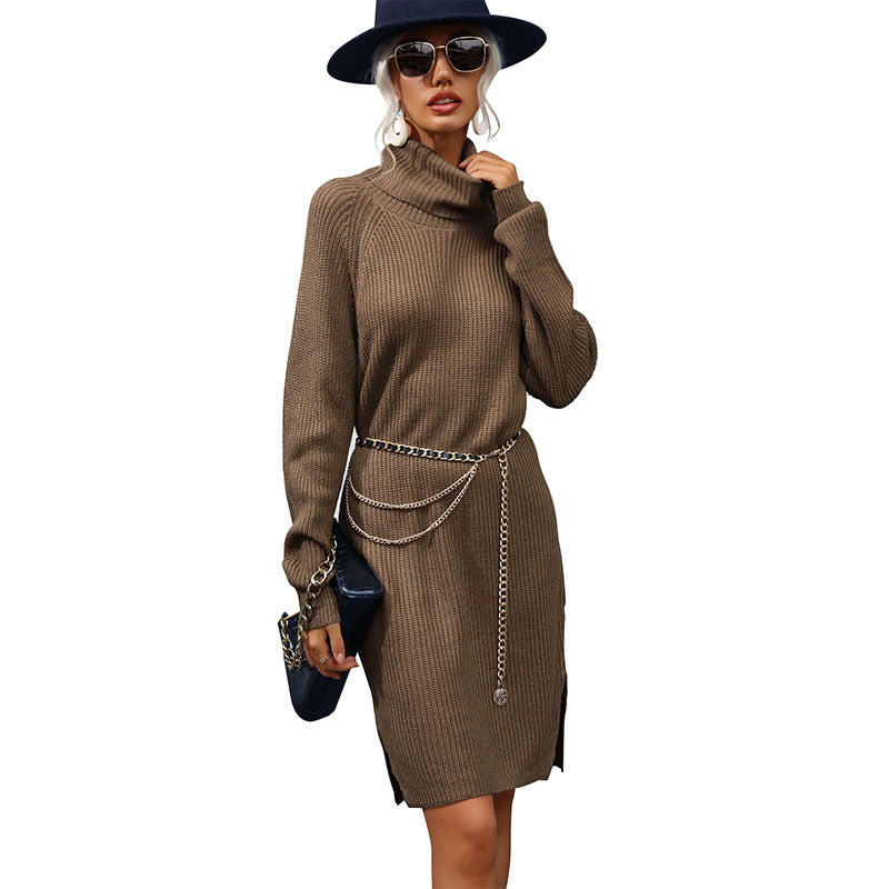 Damen Strick‑Midikleid mit Rollkragen, geripptem Feinstrick und Seitenschlitz Shop Nory