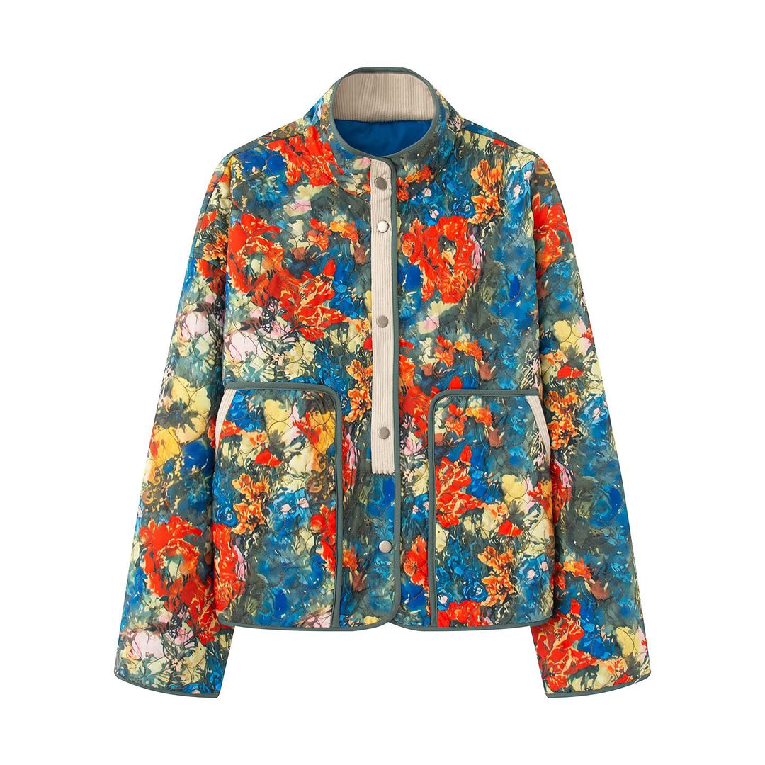 Damen Gesteppte Übergangsjacke mit floralem Allover-Muster und Stehkragen Shop Nory