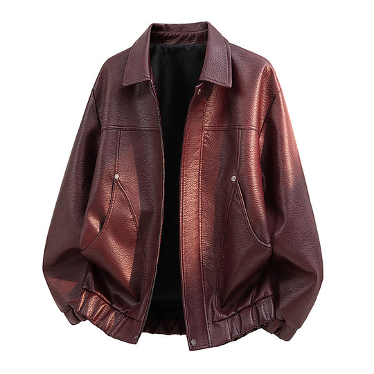 Herren Lässige Kunstlederjacke mit elastischem Bund Shop Nory