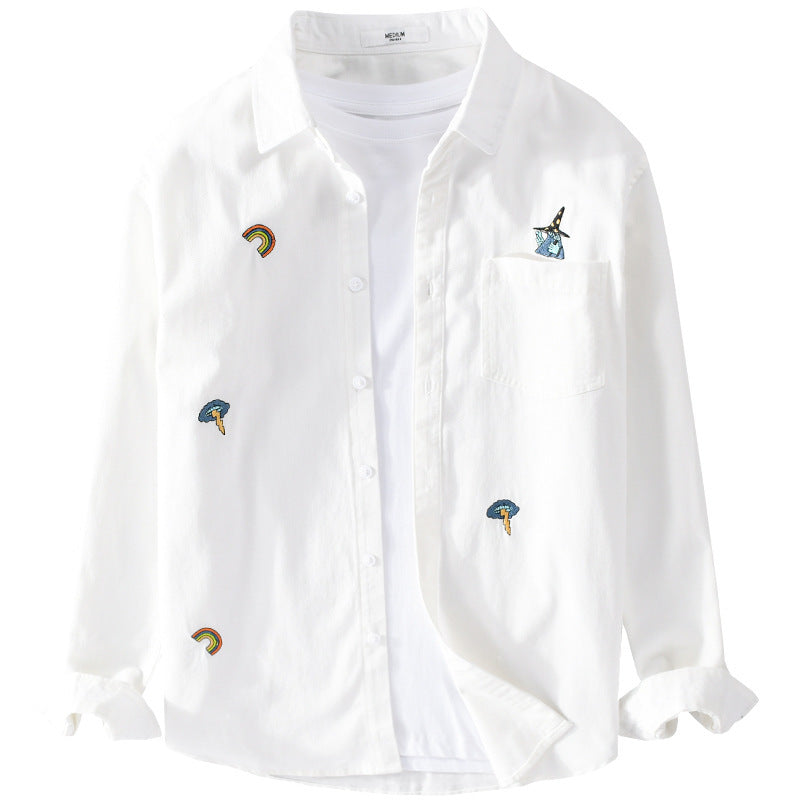 Herren Besticktes Leichtes Baumwoll-Overshirt mit Brusttasche und dezenten Patch-Stickereien Shop Nory