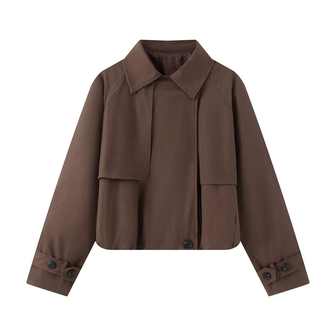 Damen Cropped Kurzjacke mit Cape-Front, Hemdkragen und verstellbaren Manschetten Shop Nory