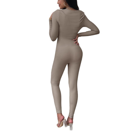 Damen nan figurbetonter Ripp‑Jumpsuit mit quadratischem Ausschnitt, Longsleeves und Sculpting‑Passform Shop Nory