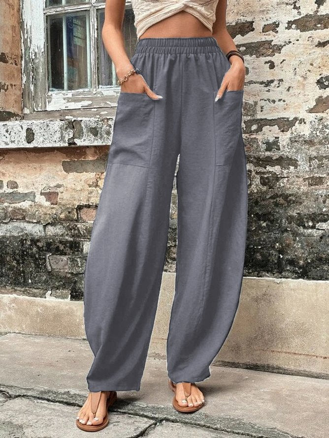 Damen Weite Leinen-Relaxhose mit praktischen Eingrifftaschen