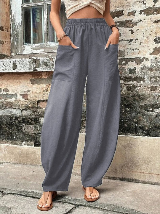 Damen Weite Leinen-Relaxhose mit praktischen Eingrifftaschen