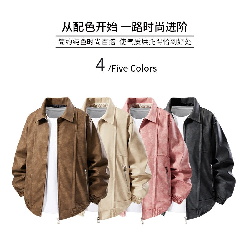 Herren Lässige Kunstlederjacke mit elastischen Bündchen Shop Nory