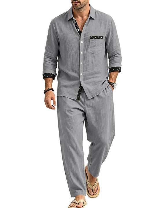 Herren Leichtes Leinenoptik Freizeit-Set mit Hemd und Relax-Hose Shop Nory
