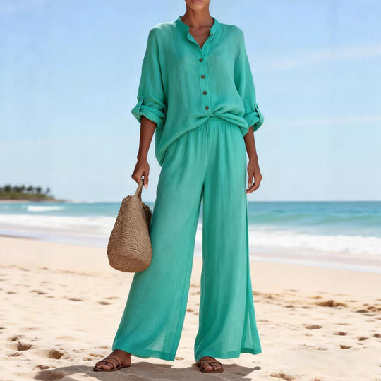 Damen Luftige Leinenbluse und weite Hose