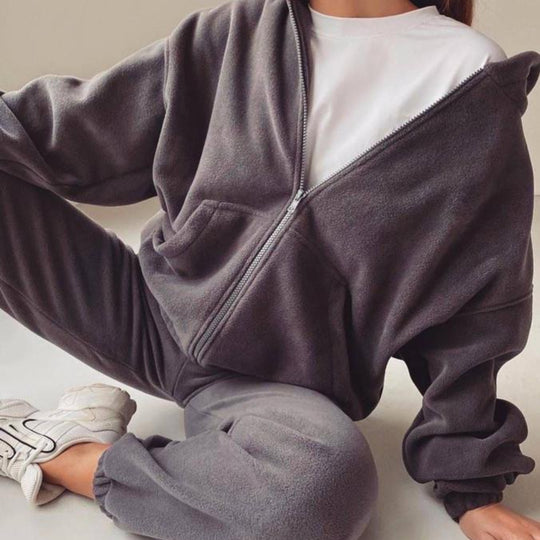 Damen oversized Hoodie mit Kängurutasche und Cargo-Jogginghose Set Shop Nory