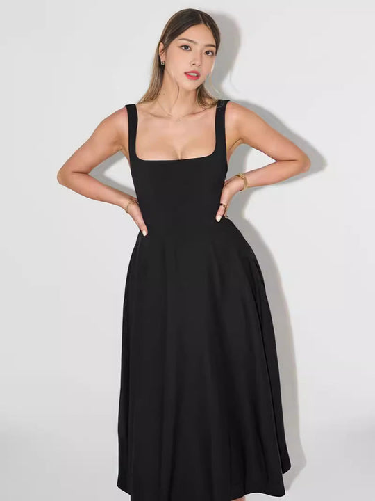 Damen A-Linien Maxikleid mit quadratischem Ausschnitt und fließendem Stoff