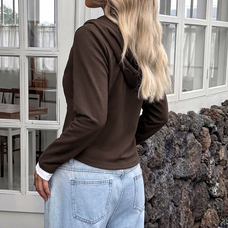 Damen Kapuzen-Henleyshirt mit Knopfleiste und Lagenlook Shop Nory