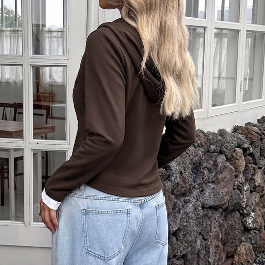 Damen Kapuzen-Henleyshirt mit Knopfleiste und Lagenlook Shop Nory