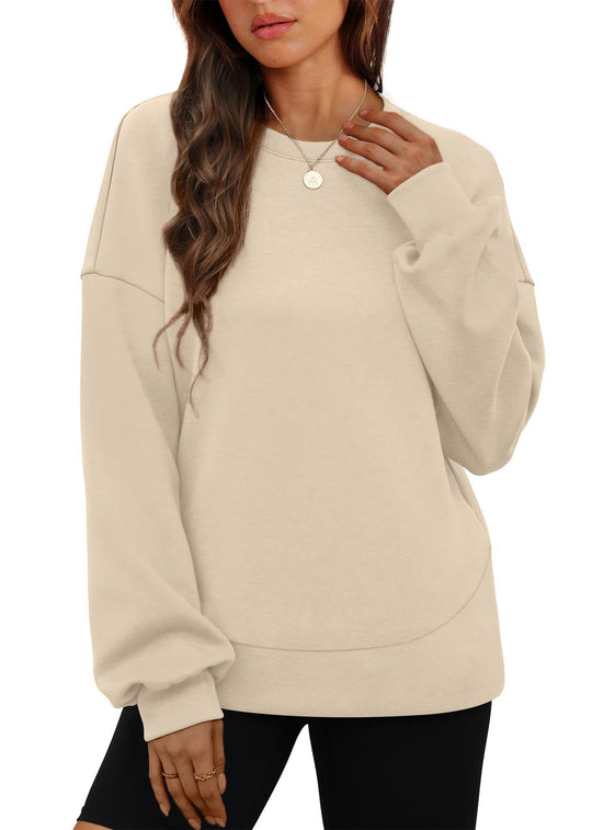 Damen nan lässiges Oversize Rundhals-Sweatshirt mit überschnittener Schulter gerundetem Saum und weichem Innenfutter Shop Nory