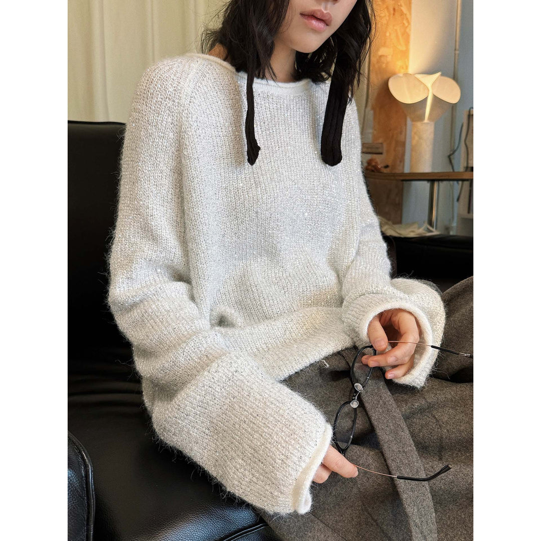 Damen Bouclé-Mohair-Pullover mit Rundhalsausschnitt und dezentem Glitzer-Effekt Shop Nory