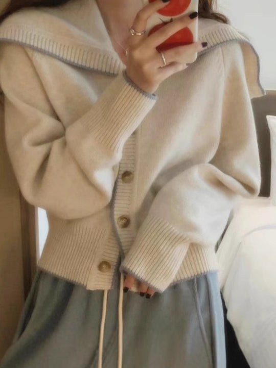 Damen Strickcardigan mit übergroßem Matrosenkragen und kontrastkante Shop Nory