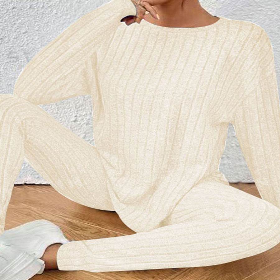 Damen Geripptes Relax‑Zweiteiler aus Feinstrick mit Rundhalsausschnitt und Slim‑Jogger Shop Nory
