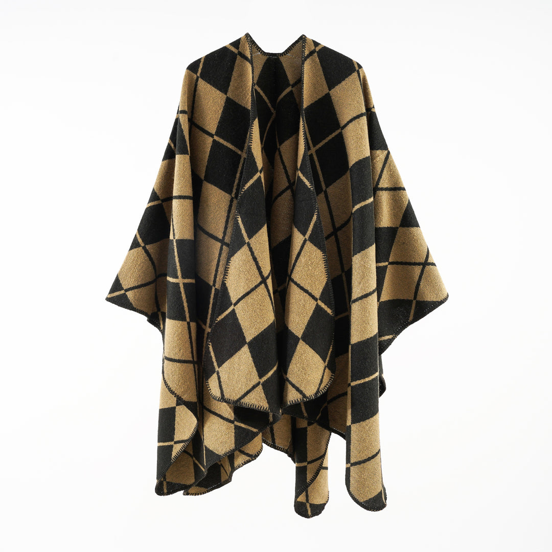 Damen Oversize-Cape im Plaid‑Deckenstil aus Wollmix mit offenem Fall Shop Nory