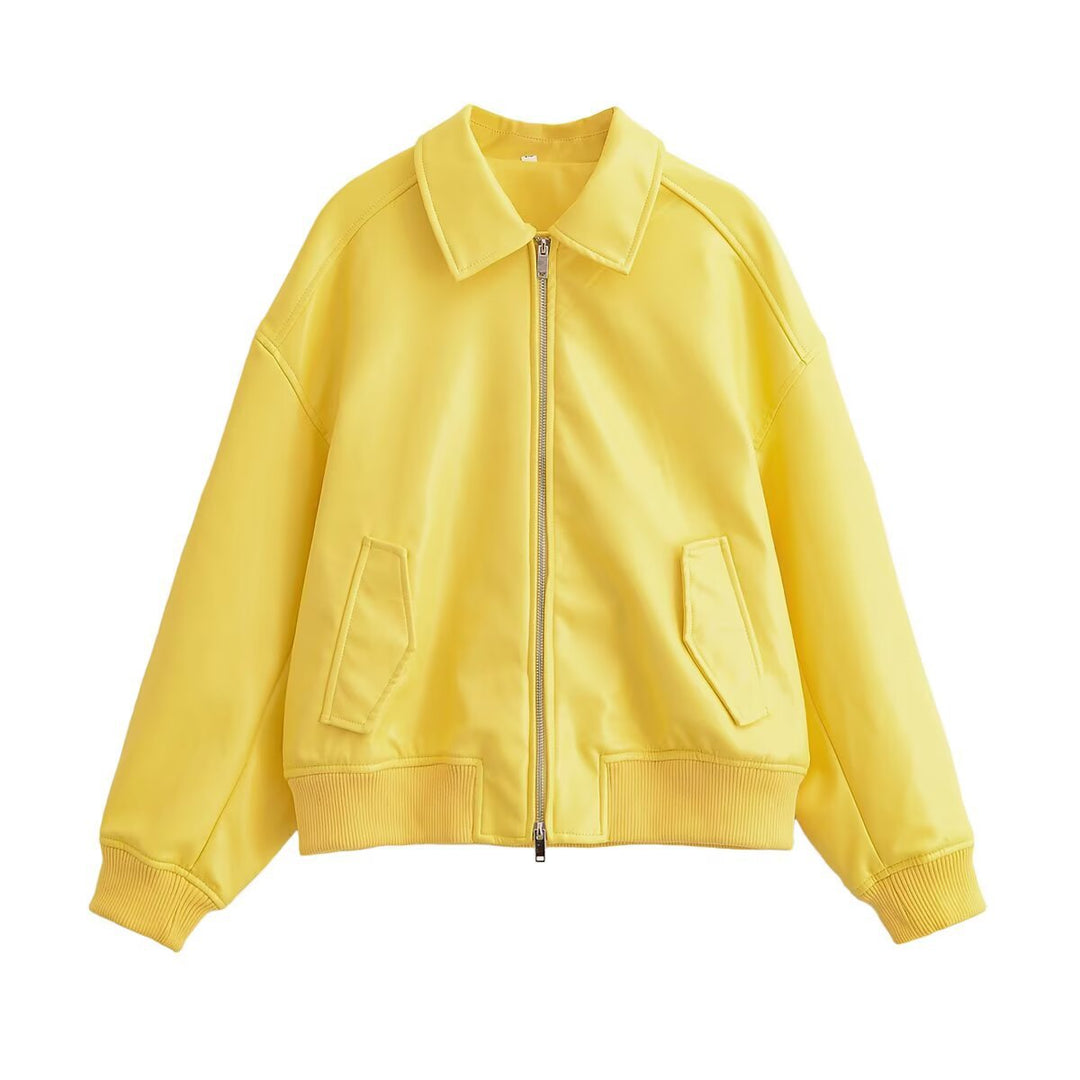 Damen Oversized Bomberjacke mit Reißverschluss, geripptem Saum und Pattentaschen Shop Nory