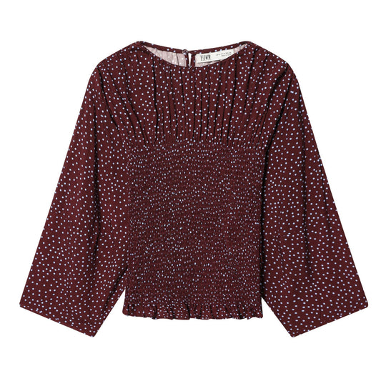 Damen Smock-Bluse mit elastischer Raffung und weiten Trompetenärmeln Shop Nory