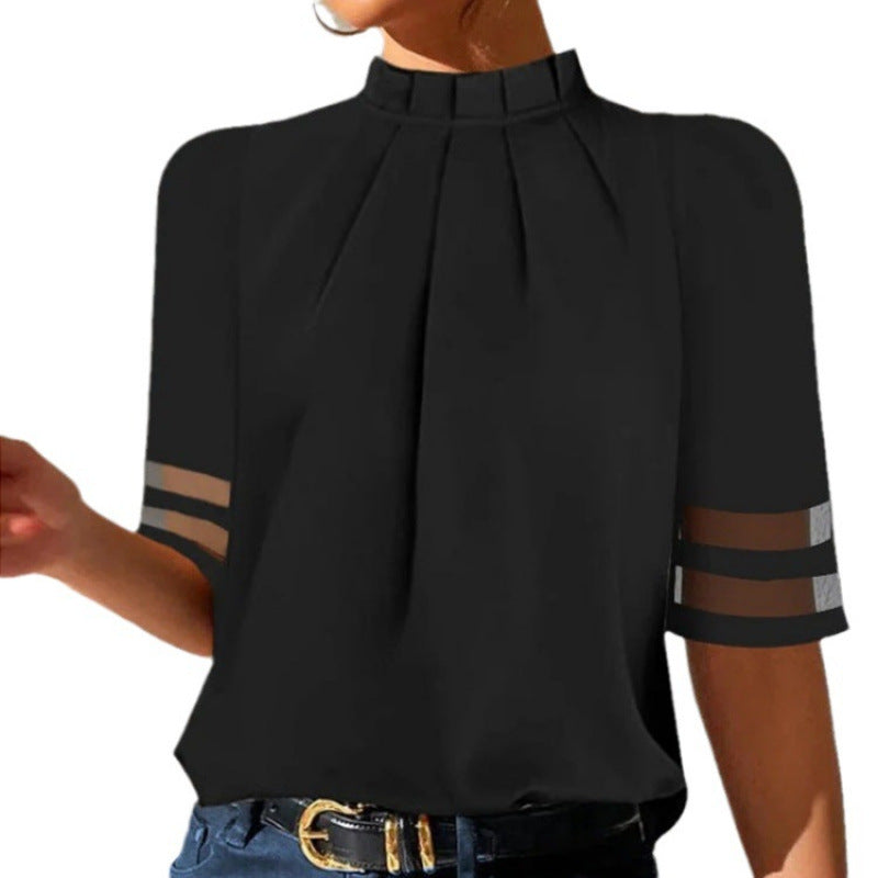 Damen elegante Bluse mit transparenten Ärmeln