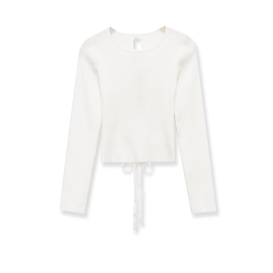 Damen Kurzgeschnittenes Geripptes Feinstrick-Longsleeve mit Tunnelzug Shop Nory