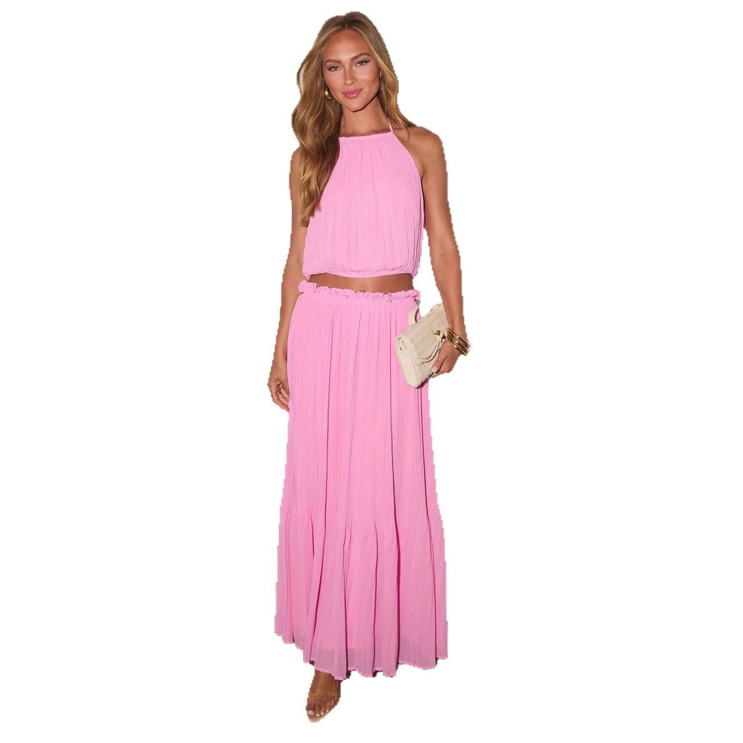 Damen Plissiertes Zweiteiliges Set mit Crop-Top und elegantem Maxiröck
