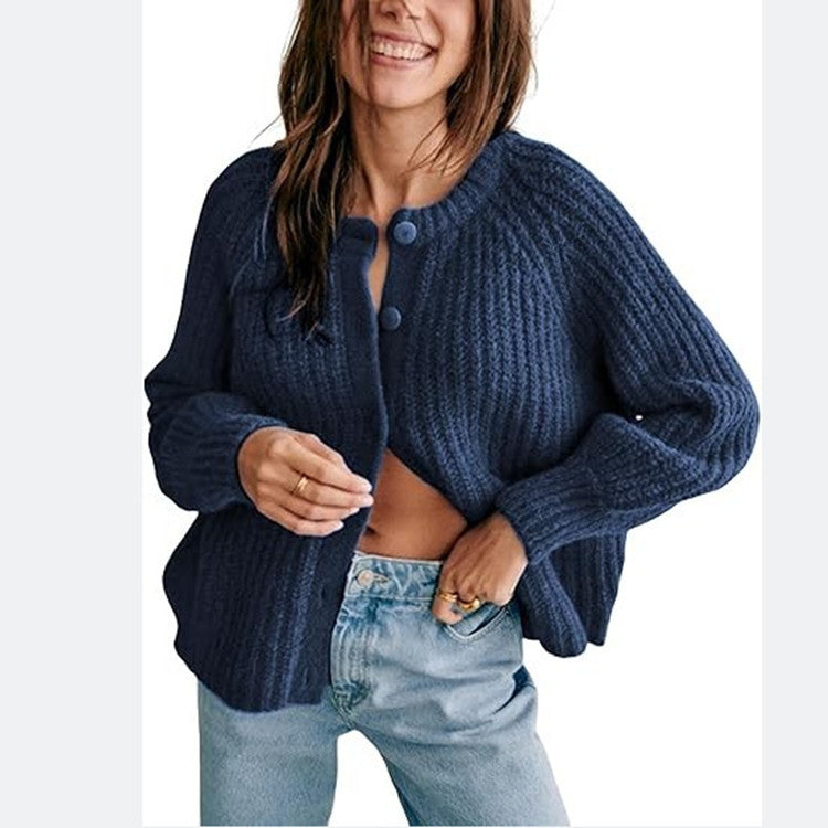 Damen Oversize Mohair-Effekt Strickjacke mit Rippenstruktur und Rundhalsausschnitt Shop Nory