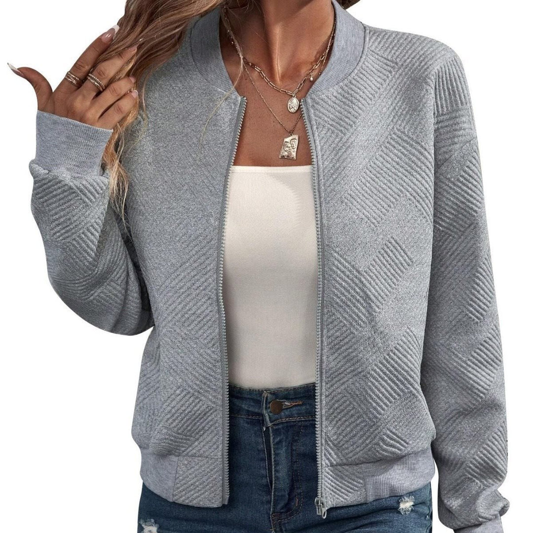 Damen Strukturierte Bomberstrickjacke mit Reißverschluss und Rippenbündchen Shop Nory