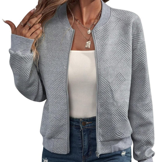 Damen Strukturierte Bomberstrickjacke mit Reißverschluss und Rippenbündchen Shop Nory